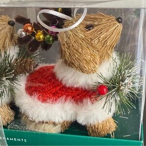 Reindeer Dog Straw Sweater Pine Cones Ornaments 2 Set